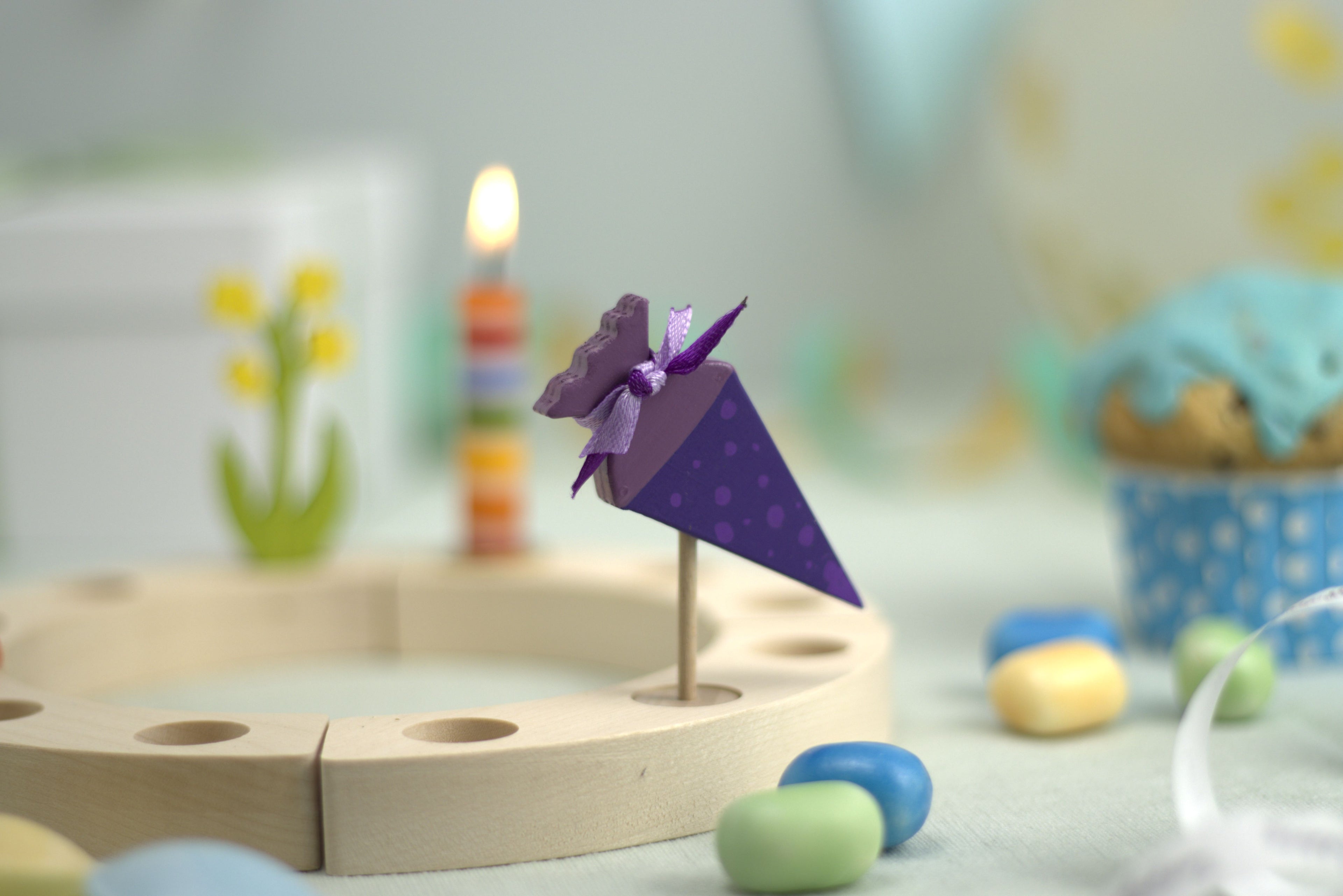 Steckfigur Schultüte violett mit Muster