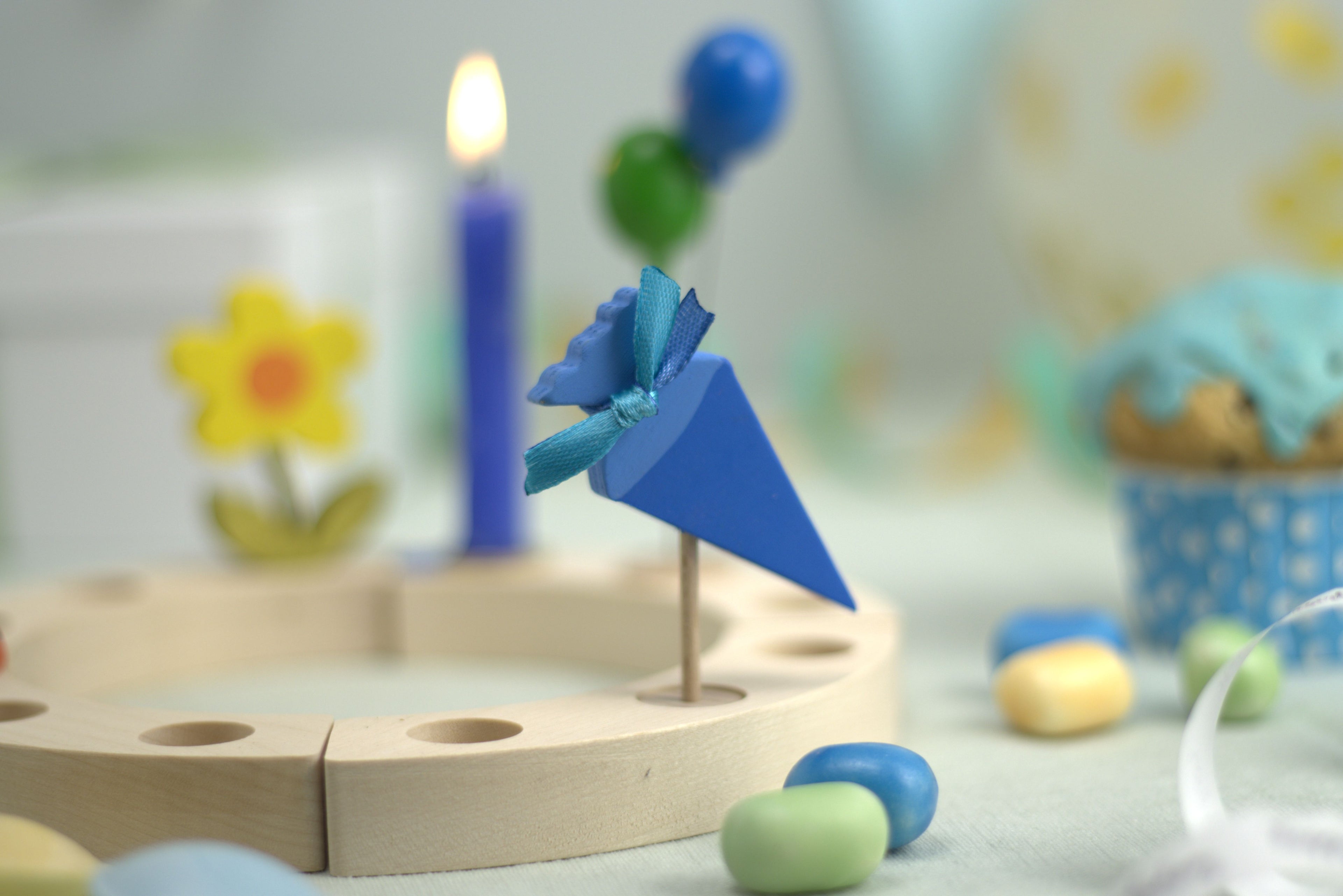 Steckfigur Schultüte blau mit Muster