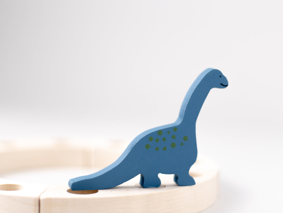 Steckfigur Dino Langhals Ozeanblau/grüne Punkte