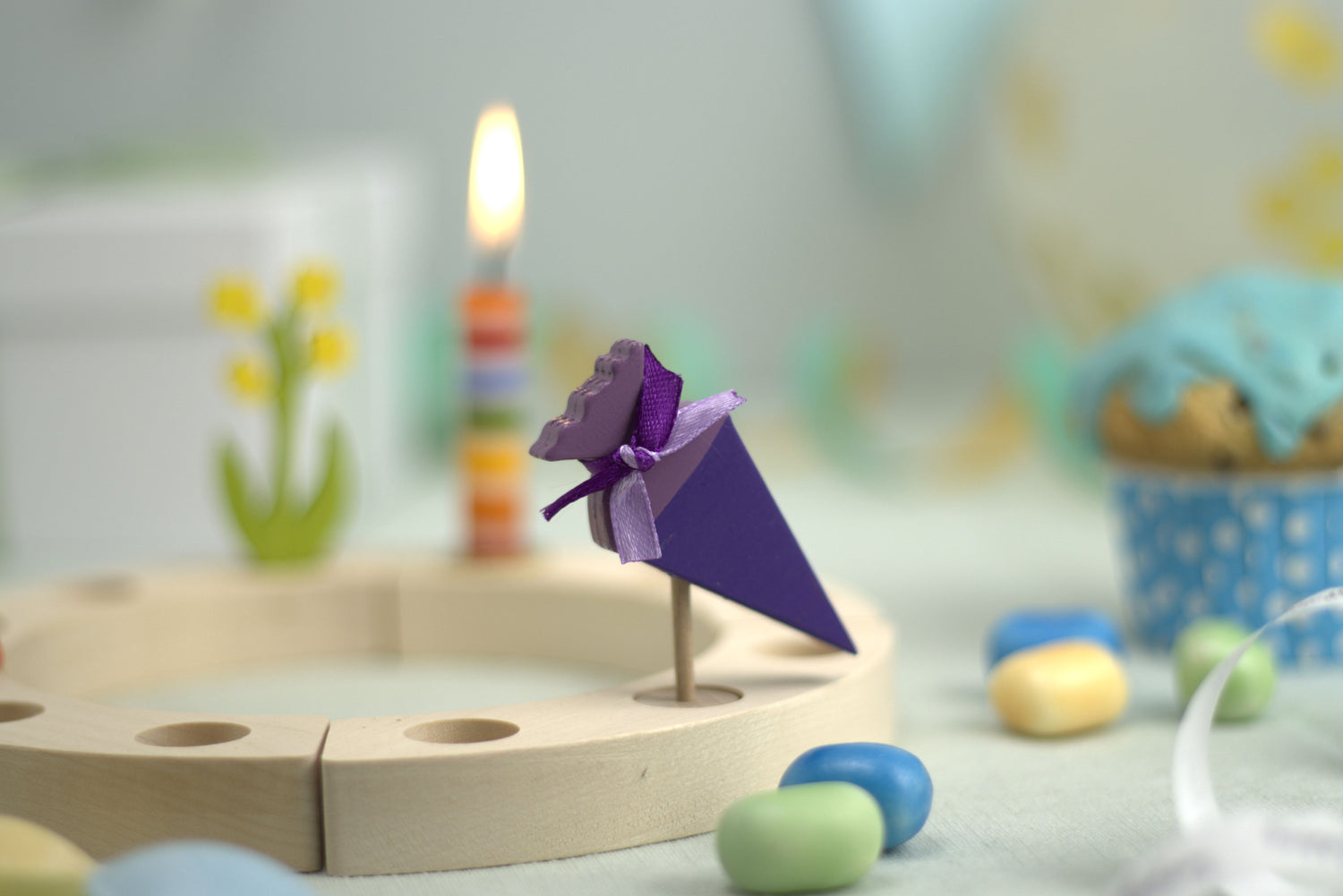 Steckfigur Schultüte violett mit Muster
