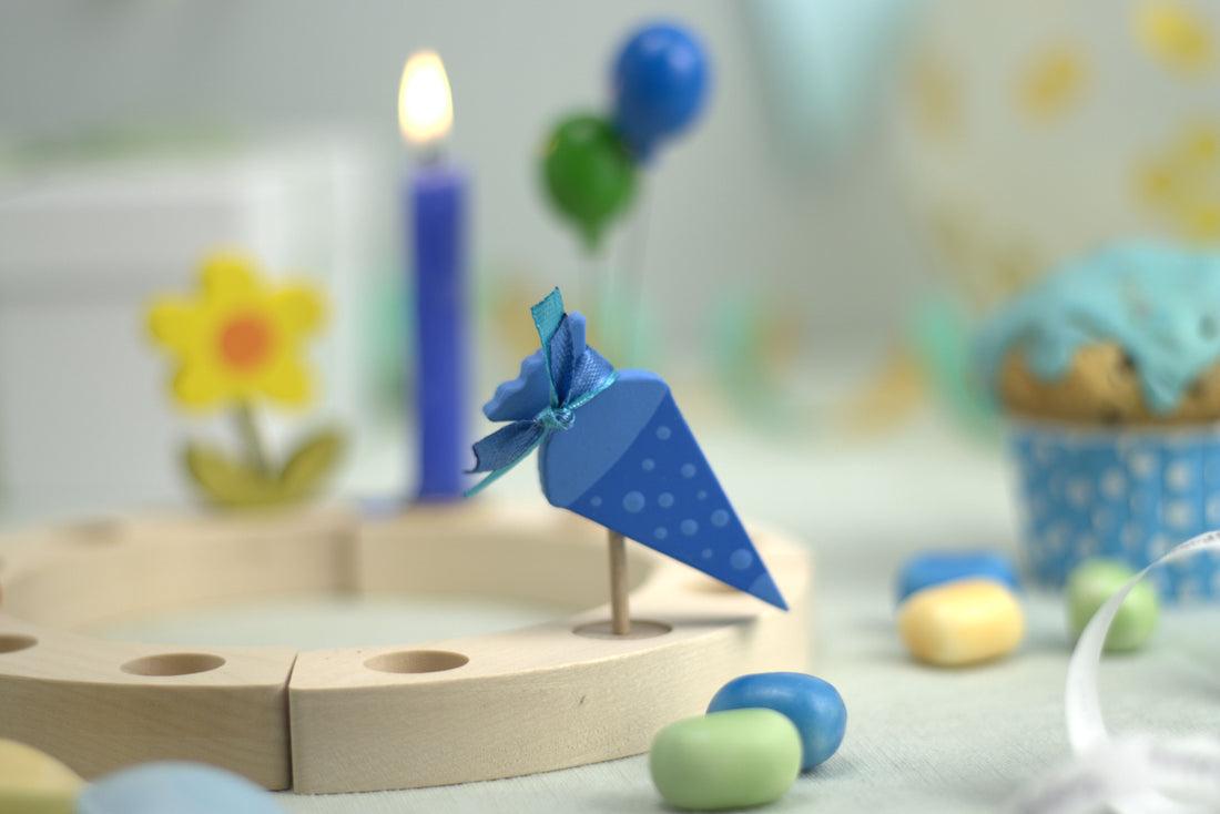 Steckfigur Schultüte blau mit Muster