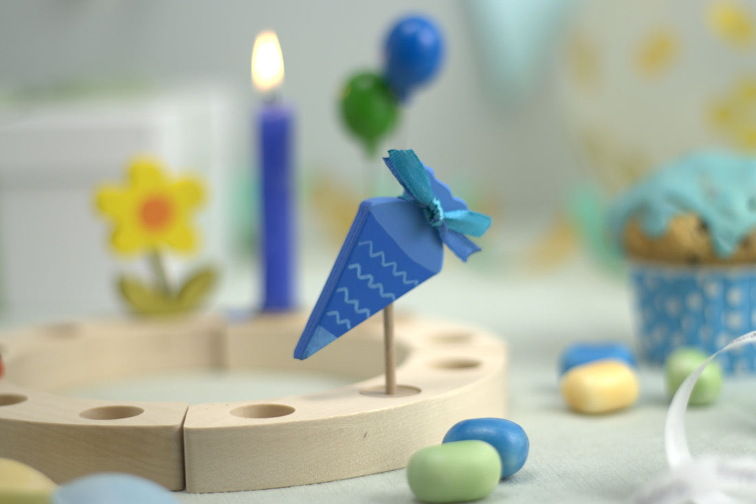 Steckfigur Schultüte blau mit Muster