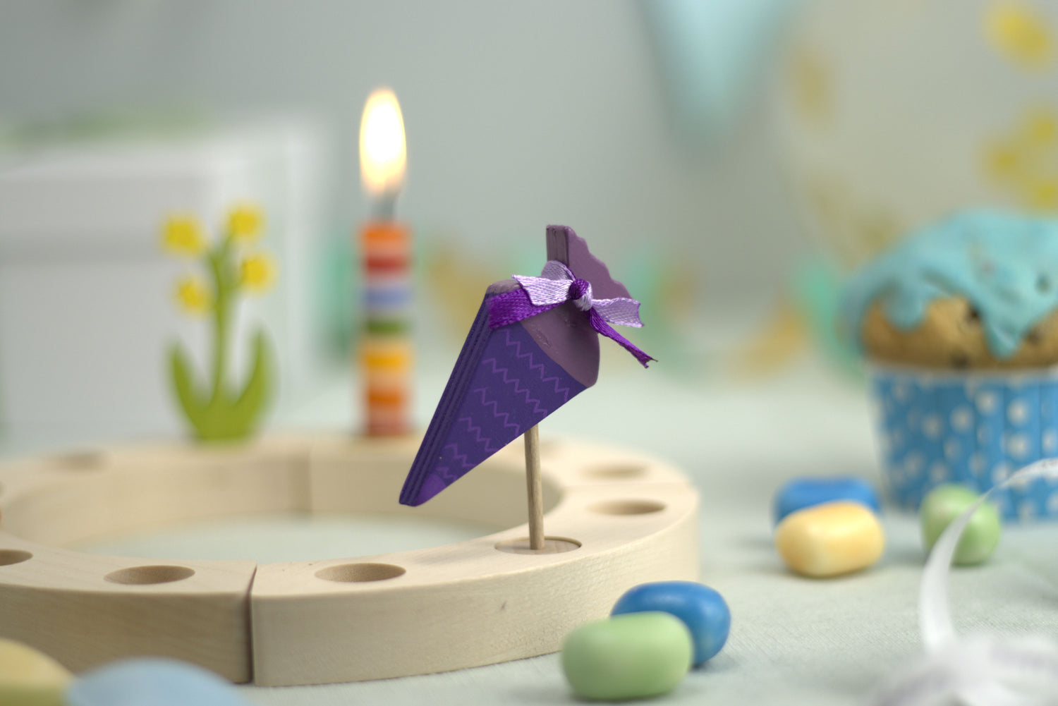 Steckfigur Schultüte violett mit Muster