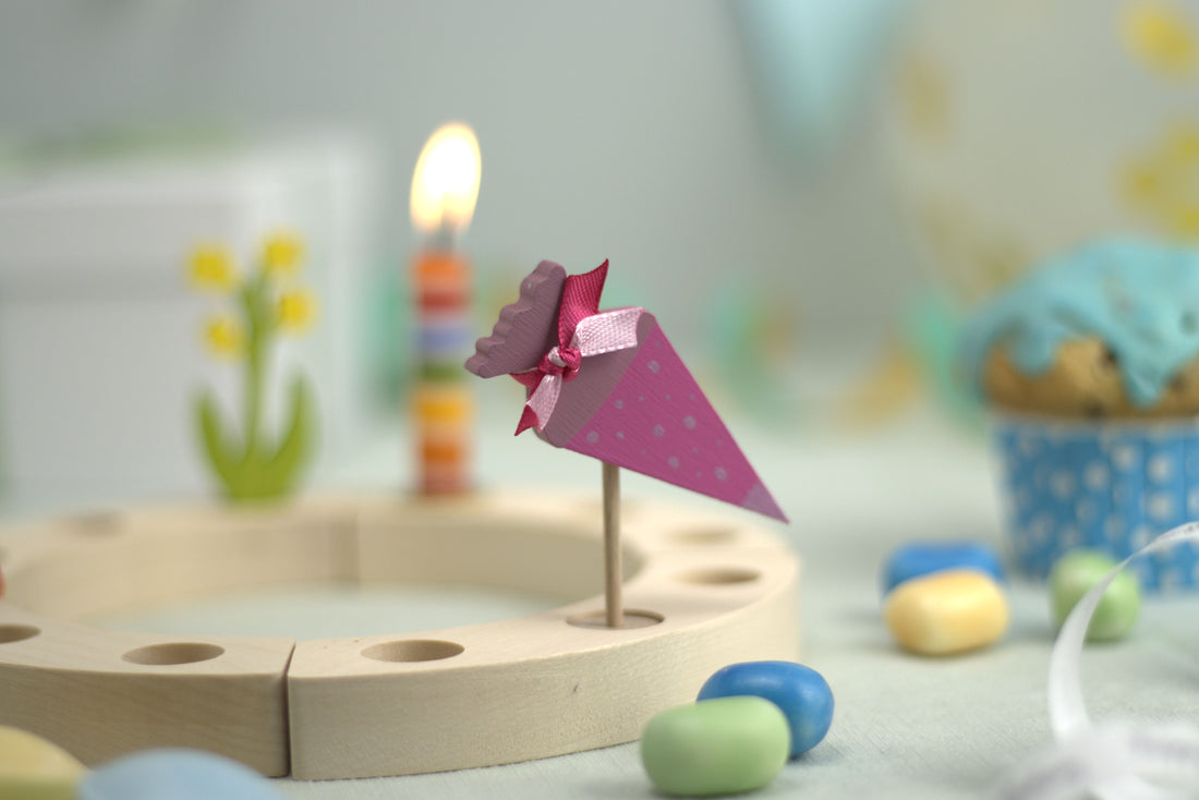 Steckfigur Schultüte pink mit Muster