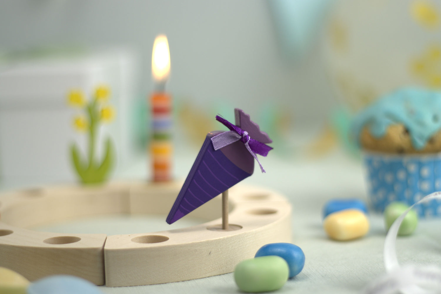 Steckfigur Schultüte violett mit Muster