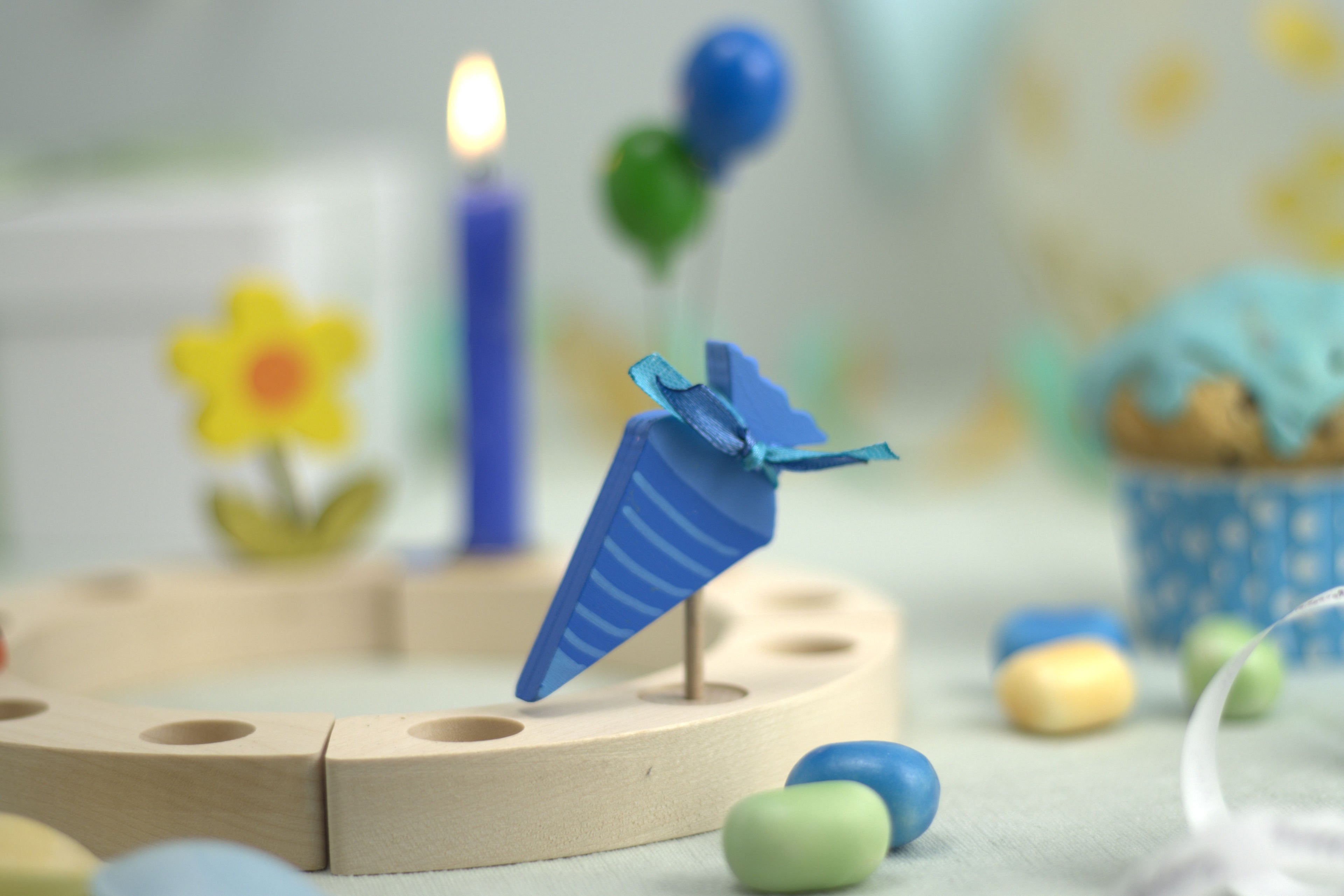 Steckfigur Schultüte blau mit Muster