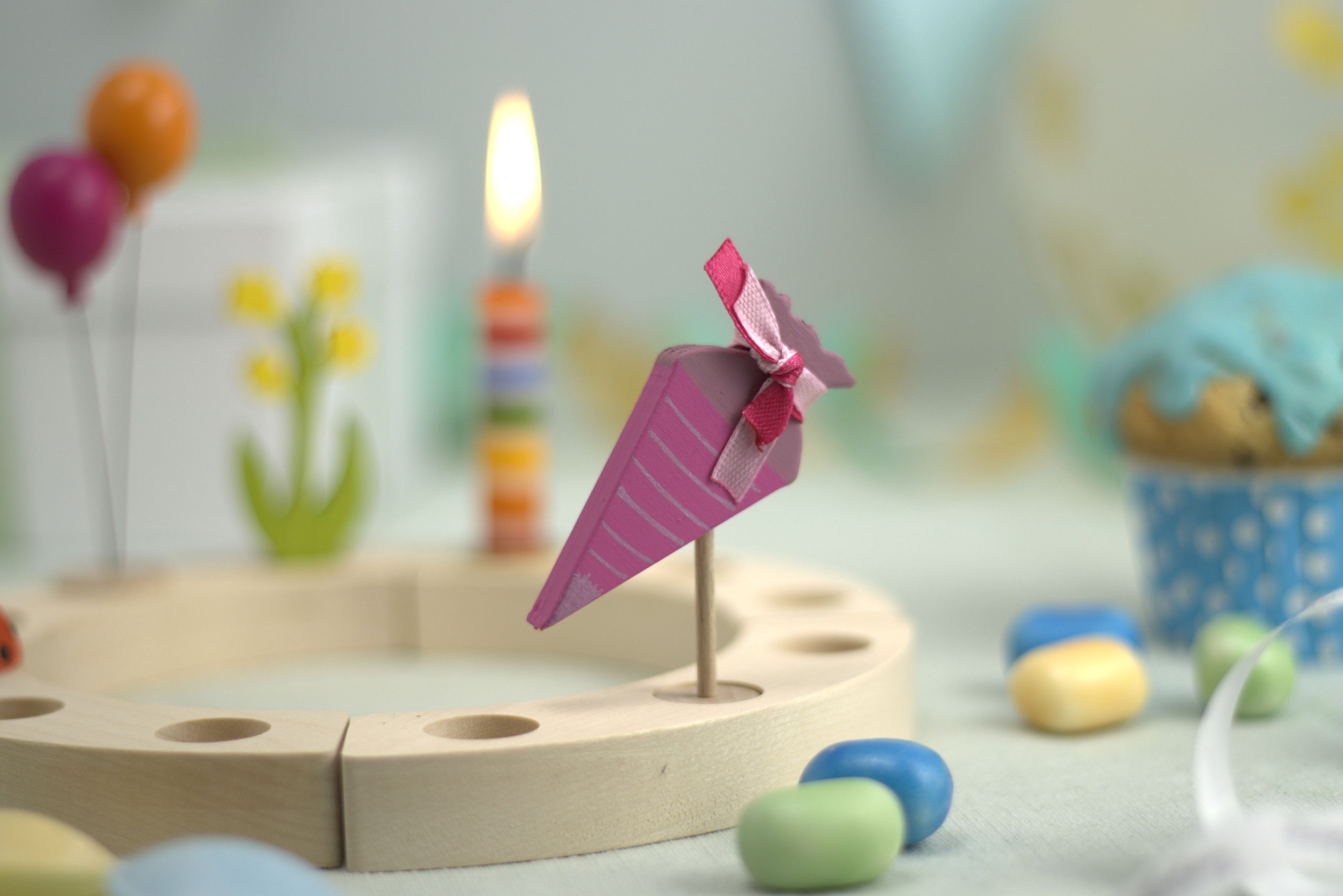 Steckfigur Schultüte pink mit Muster