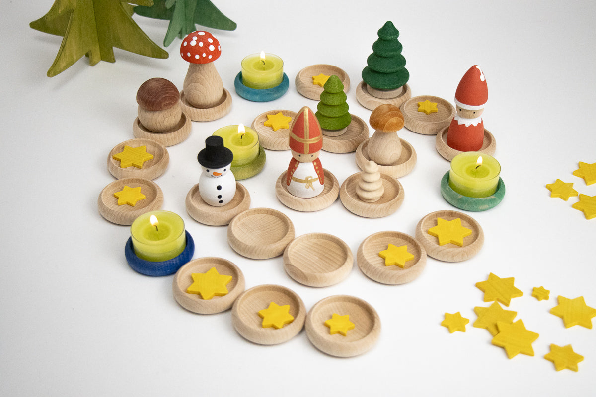 Adventsspirale grün/blau - 24 kleine Tellerchen