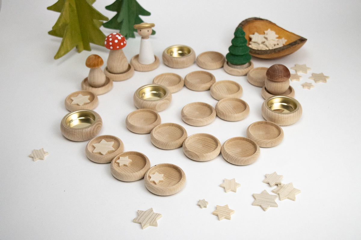 Adventsspirale Natur - 24 Tellerchen - wahlweise mit Metalleinsätzen