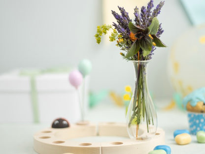 Mini Blumenvase aus filigranem Glas für Geburtstagskränze - hoch