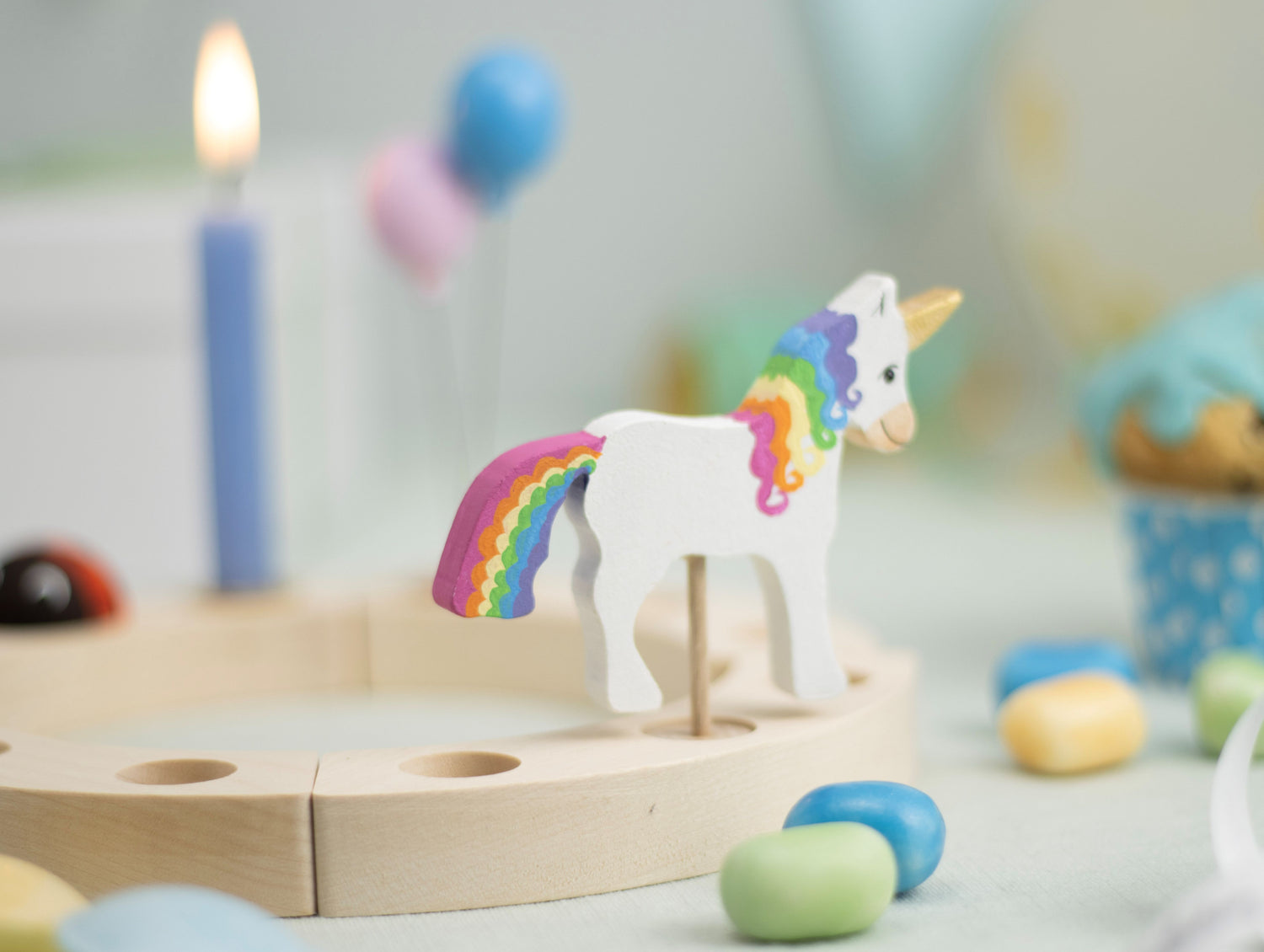 Steckfigur Einhorn - Regenbogen Pastell