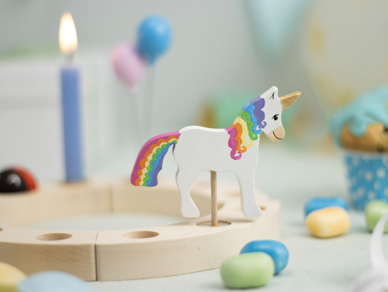 Steckfigur Einhorn - Regenbogen Pastell