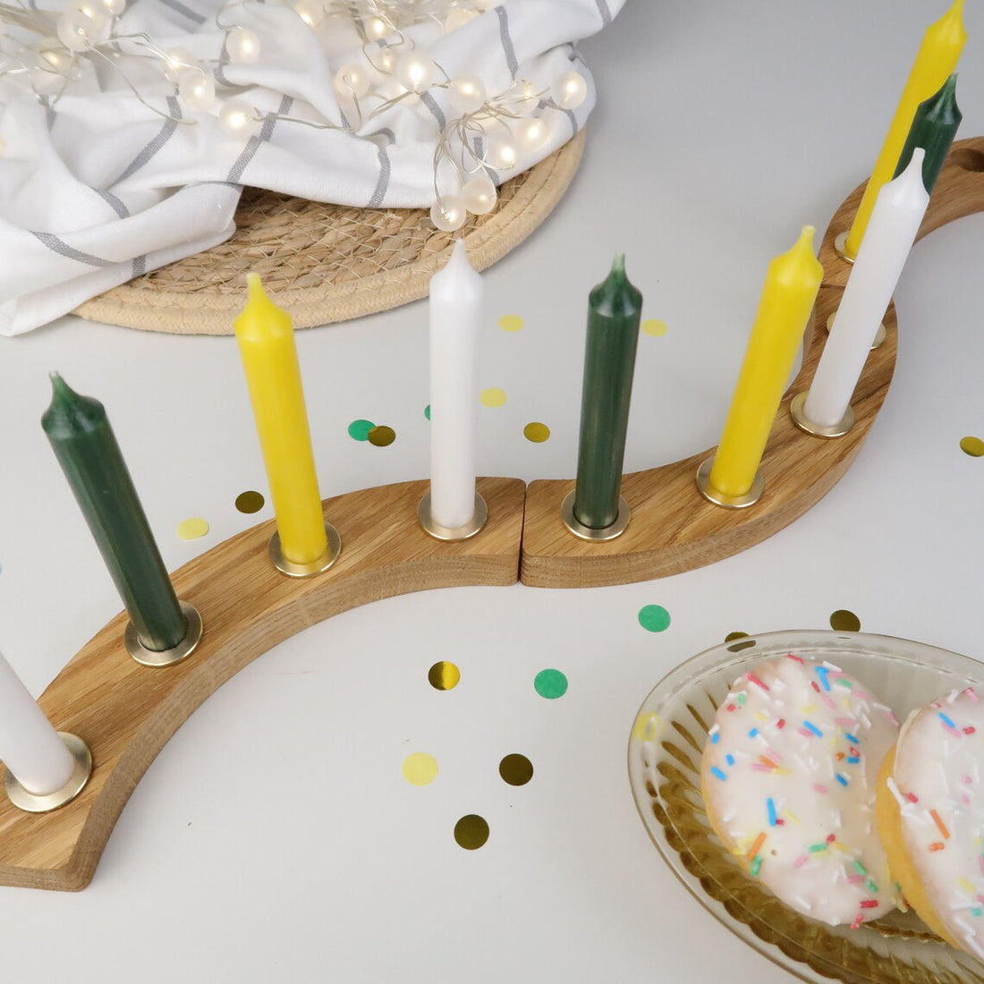 Geburtstagskerzen Set weiß-gelb-dunkelgrün - 6er/12er Set