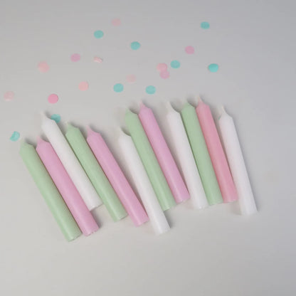 Geburtstagskerzen Set weiß-rosa-hellgrün - 6er/12er Set