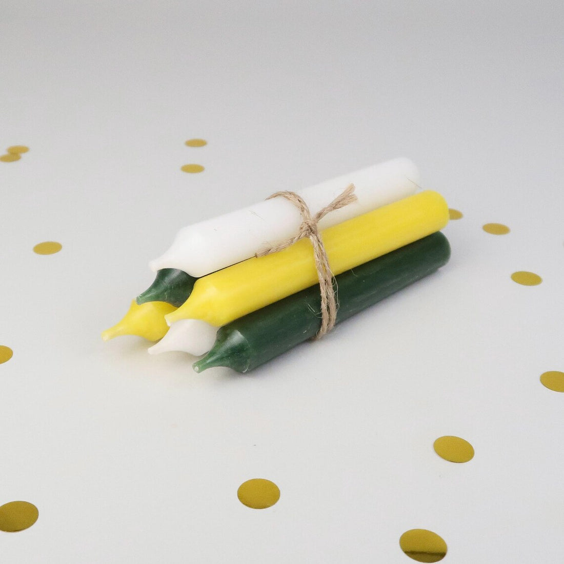 Geburtstagskerzen Set weiß-gelb-dunkelgrün - 6er/12er Set