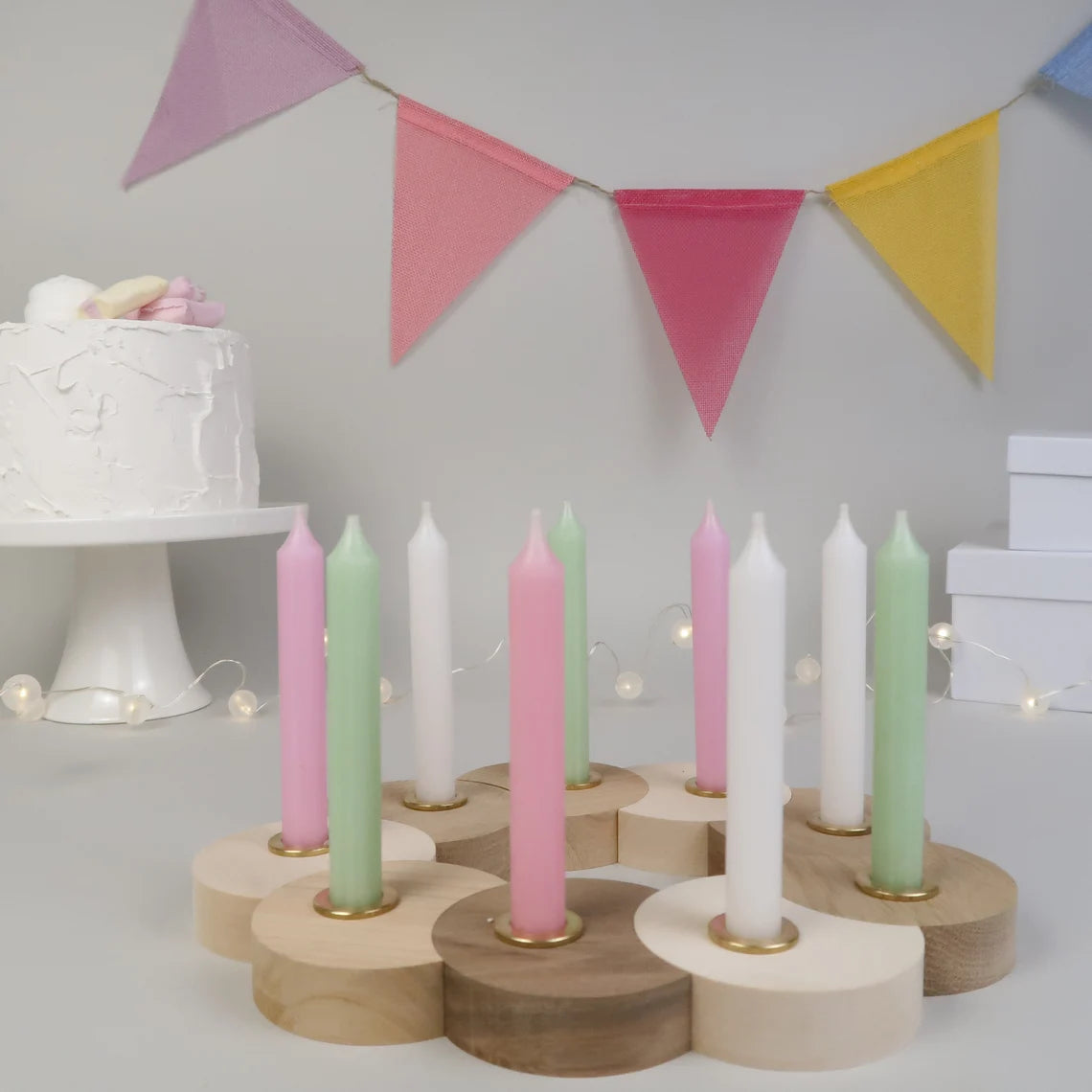 Geburtstagskerzen Set weiß-rosa-hellgrün - 6er/12er Set