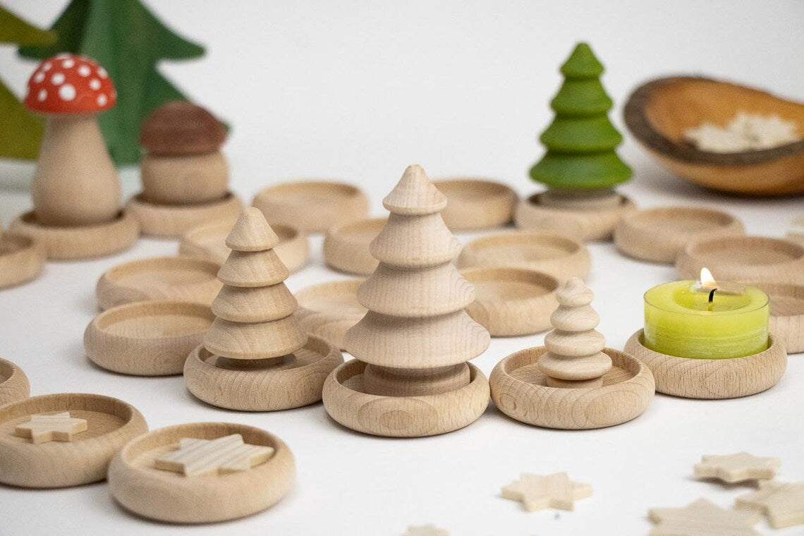 Steckfiguren Set Tannenbaum - 3 Größen Buchenholz