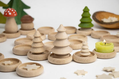 Steckfiguren Set Tannenbaum - 3 Größen Buchenholz
